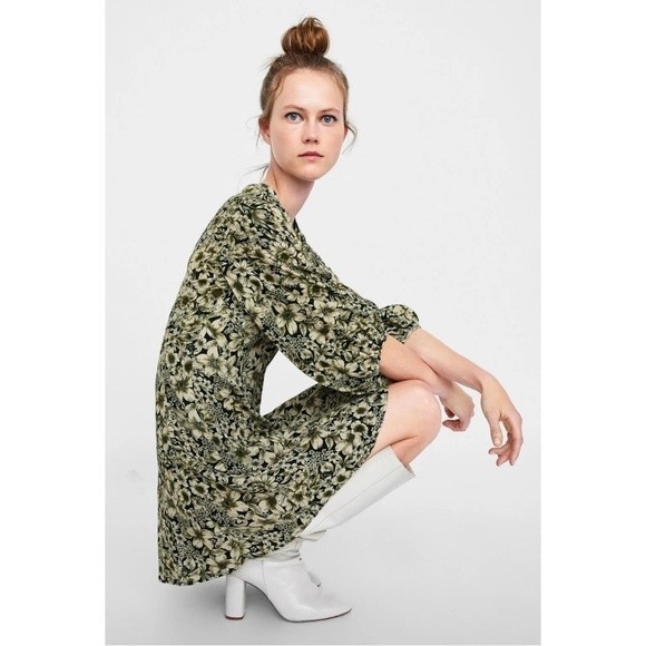 Zara Basic Floral Mini Dress High Neck XS - Picture 2 of 4